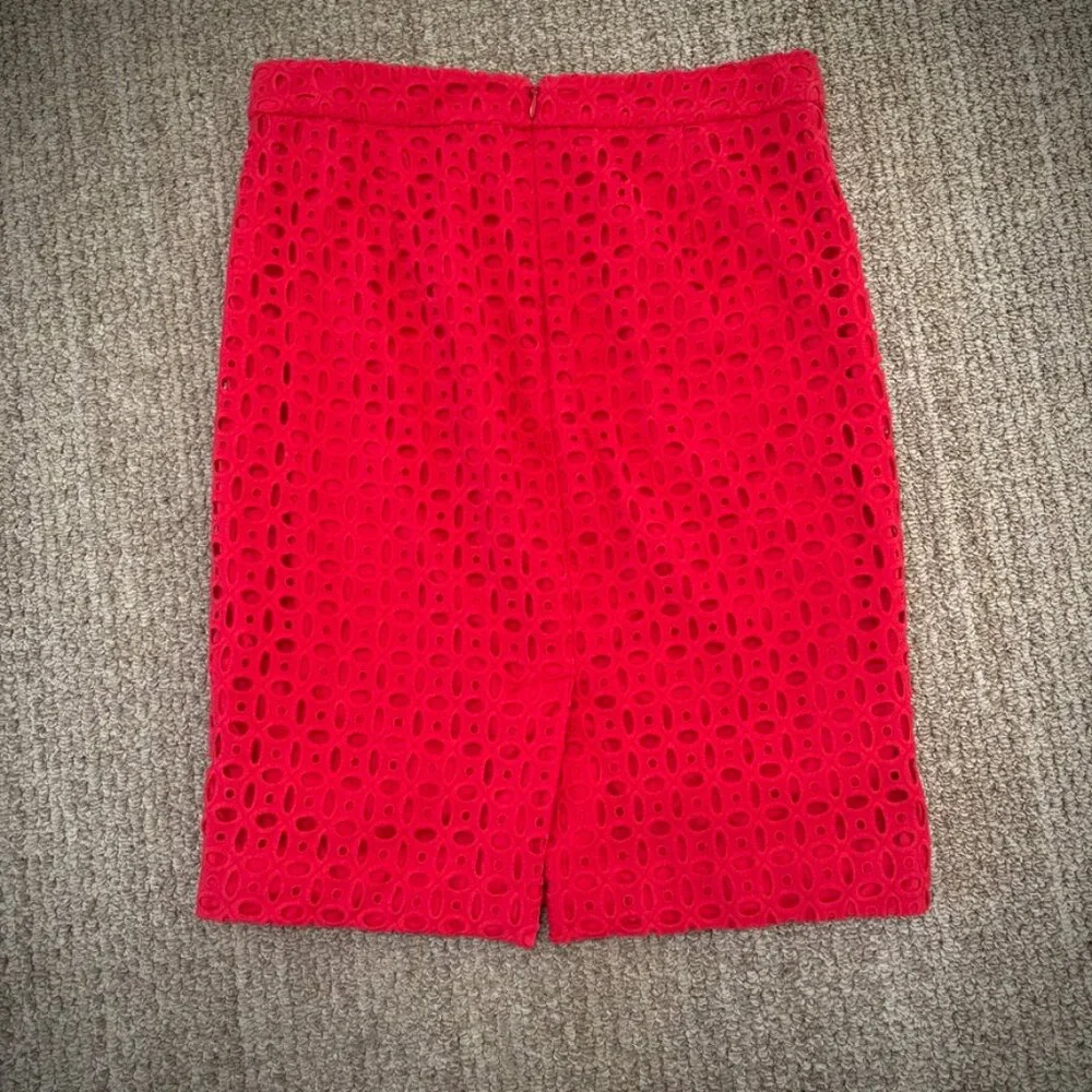J. Crew No. 2 Eyelet Pencil Skirt in Red Chili, Size 4